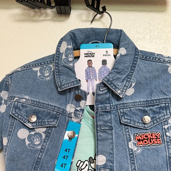 NWT Disney Mickey Mouse 2 Piece Denim Jacket and‎ T Shirt Kids Size 4T - Picture 3 of 8